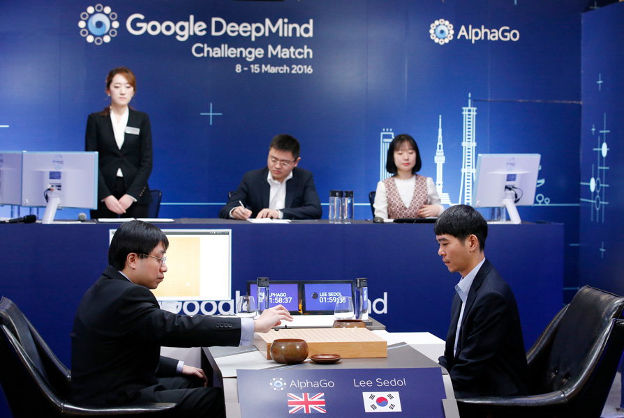 Human vs. computer Photo shows a champion Go player in a contest with Google’s DeepMind computer, facilitated by the computer’s lead programmer, in a game of Go in Seoul, South Korea in 2016.