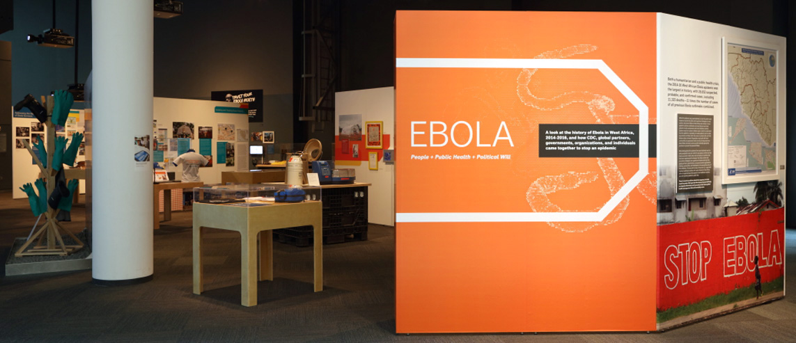 Ebola exhibit Photograph of a museum exhibition about Ebola.
