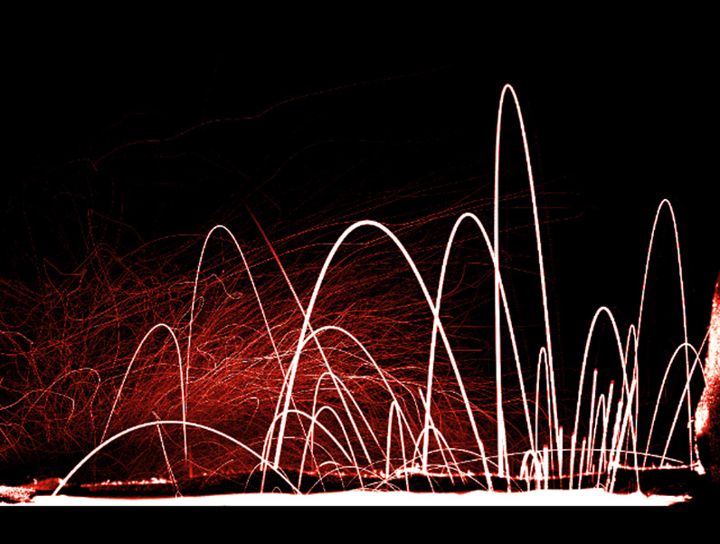Toilet flush A still created from a high-speed video camera and special lighting show the steep climb and fall of larger water droplets flushed from a toilet as well as the fainter trajectories of smaller droplets.
