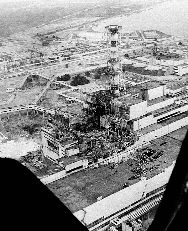 Chernobyl disaster Aerial photo of the damaged Chernobyl nuclear reactor