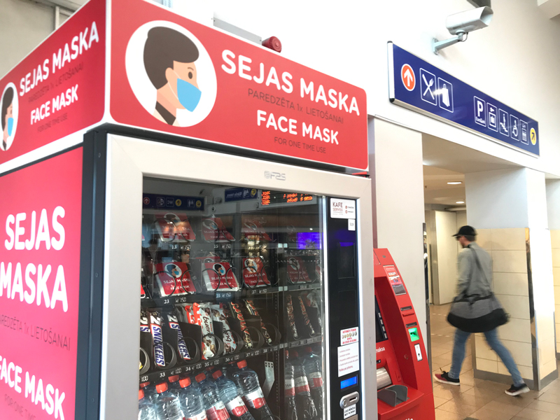 Mask vending machine Photo shows a vending machine that sells individually wrapped face masks, among other items, for sale.