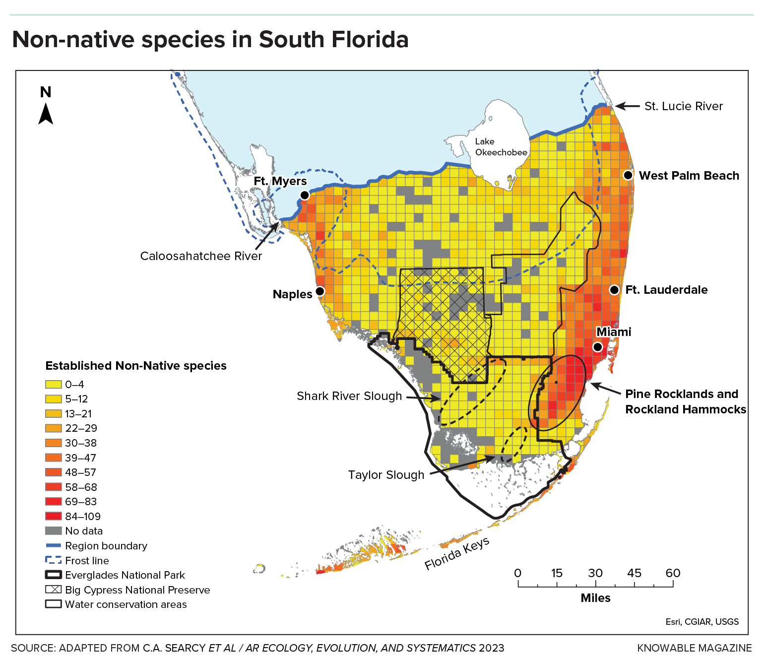 South Florida non-native species A map shows the distribution of non-native species in South Florida.